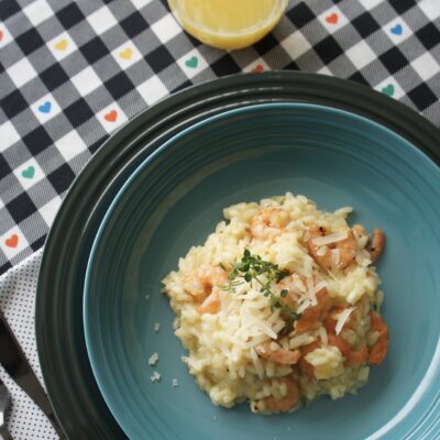 Risoto de laranja com camarão