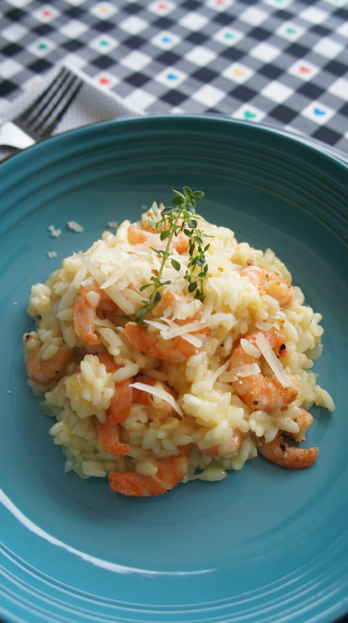 Risoto de laranja com camarão